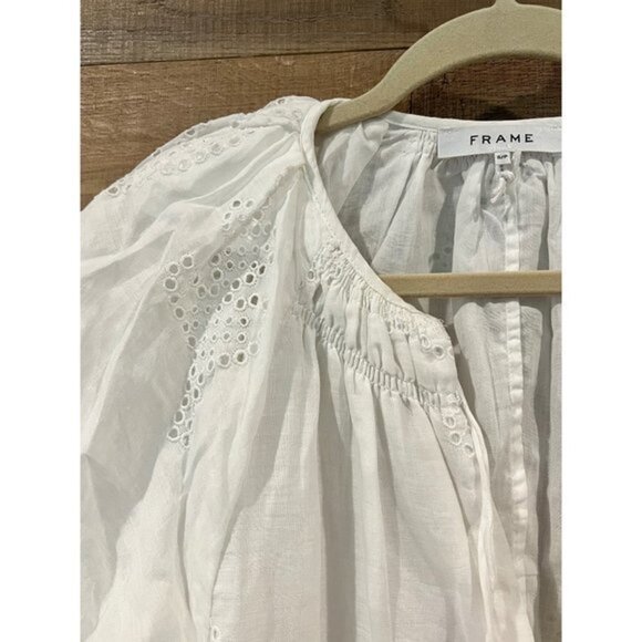 FRAME Eyelet Puff Sleeve Dress in white size S - Picture 7 of 14